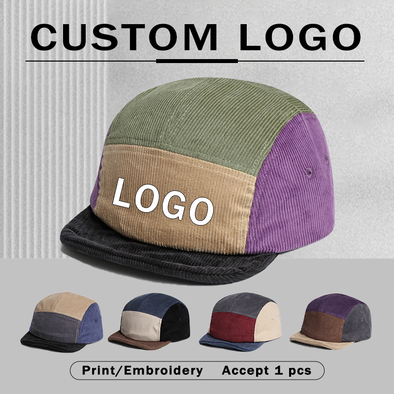 Corduroy Cap 5 Panel - Retro Short-brimmed Corduroy Baseball Caps Customizable