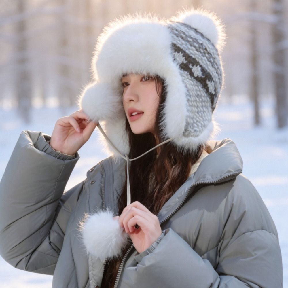 Stylish Polyester Knitted Trap - Trapper Hat Ear Flap ulasan dan harga