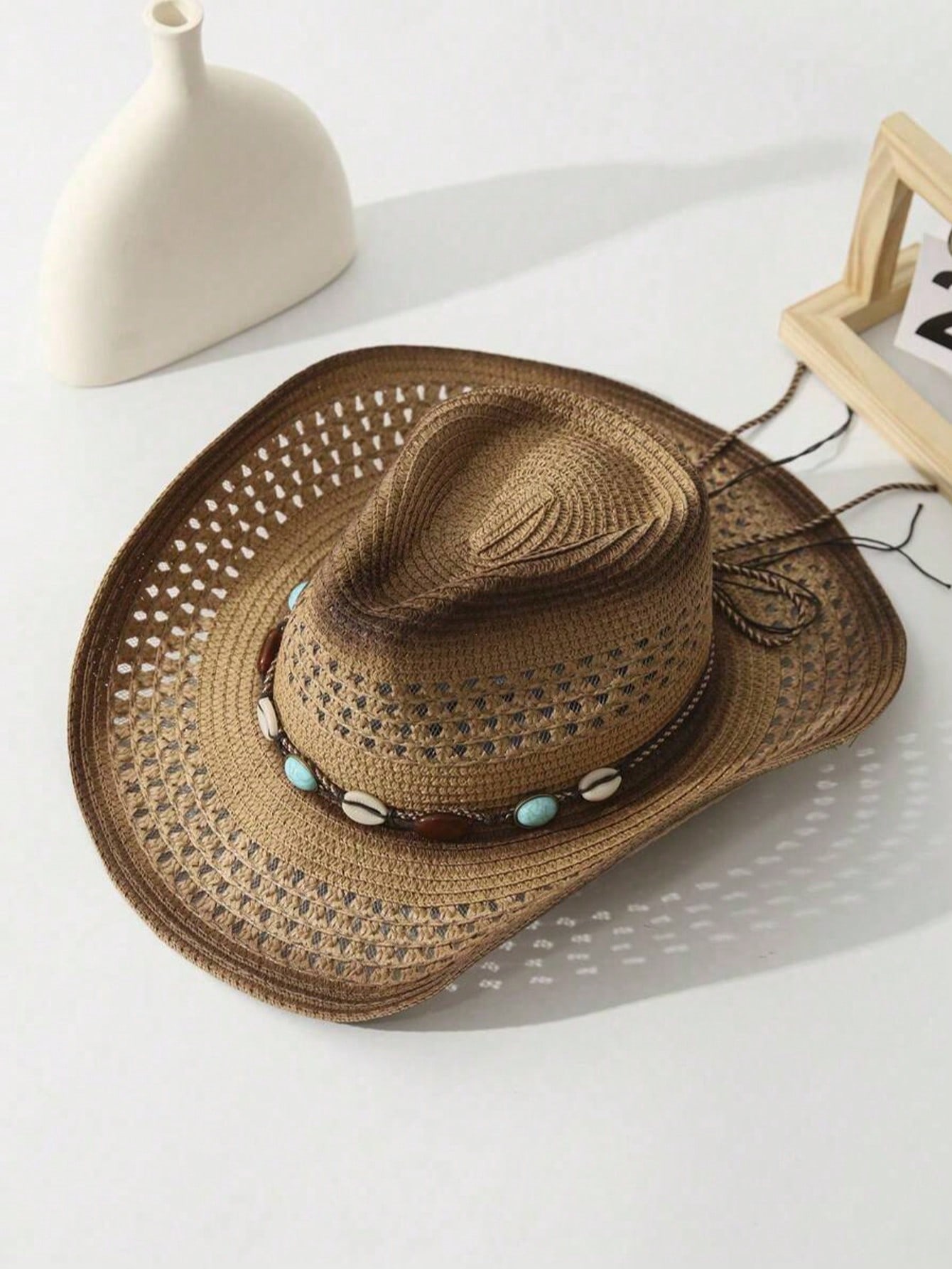 Unisex Brown Hollow Straw Cowb - Cowboy Hat Straw ulasan dan harga
