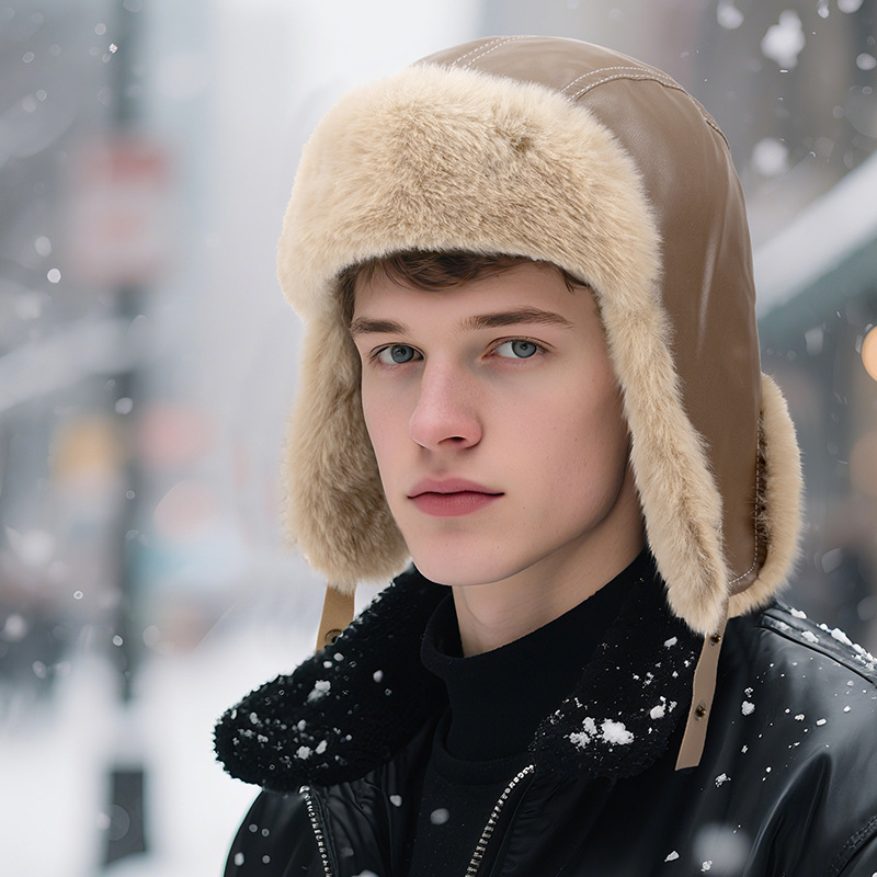 Men Winter Warm PU Leather Tra - Trapper Hat Ear Flap ulasan dan harga