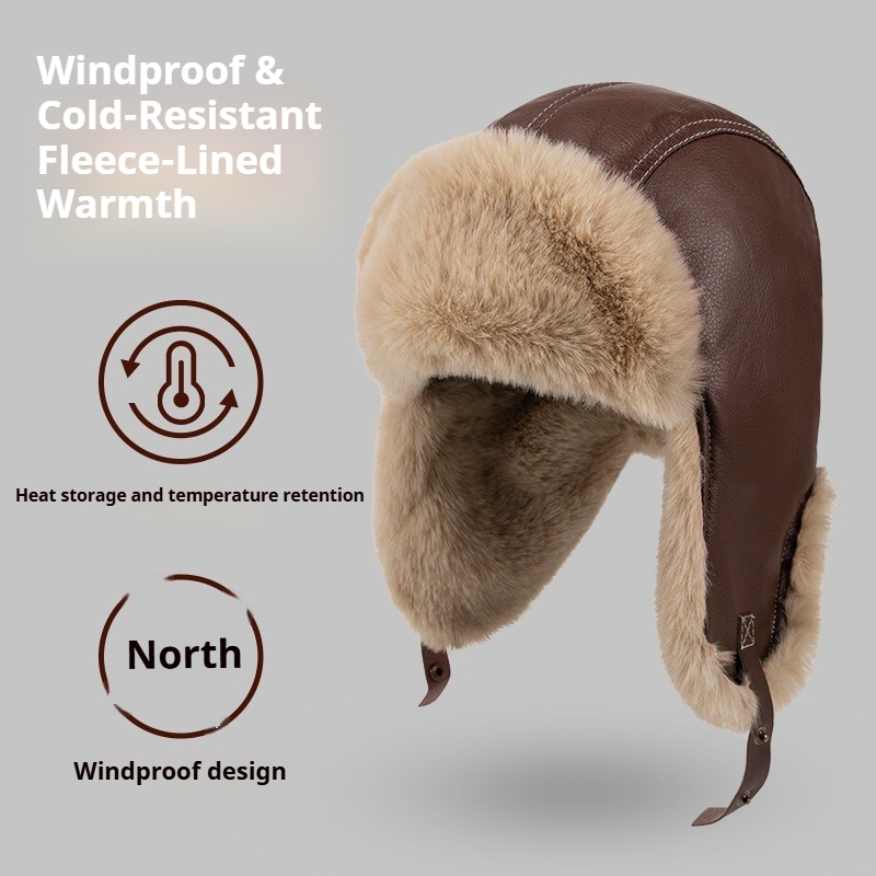 Men Winter Warm PU Leather Tra - Trapper Hat Ear Flap ulasan dan harga